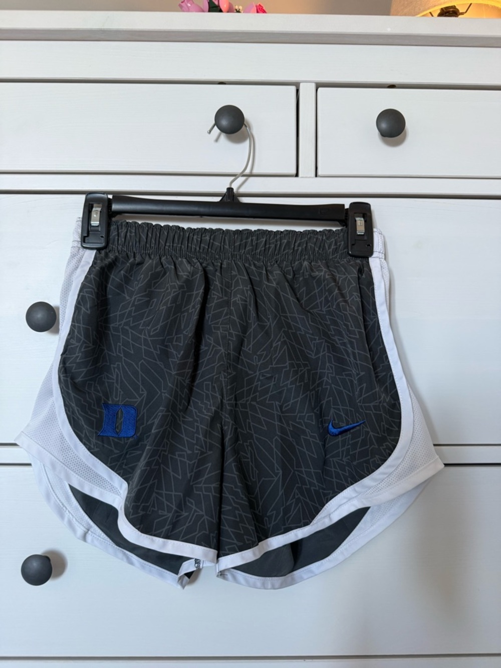 Nike Gray and White Duke Athletic Shorts with Blue Accents